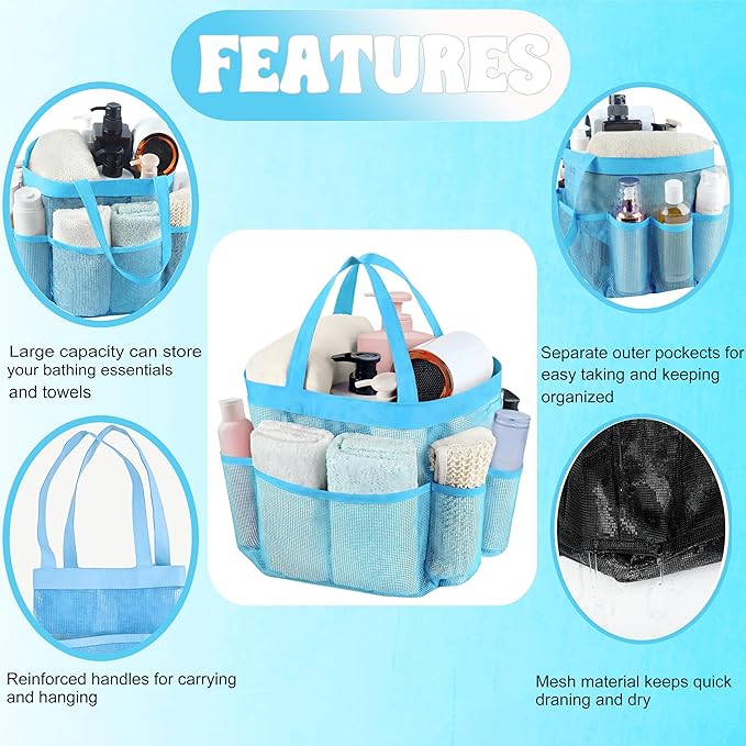 Attmu 2 Pack Mesh Shower Caddy Portable, Quick Dry Hanging Shower Tote Bag for College Dorm Room Essentials, Large Capacity Caddy Dorm for Bathroom Gym Swimming - Image 6