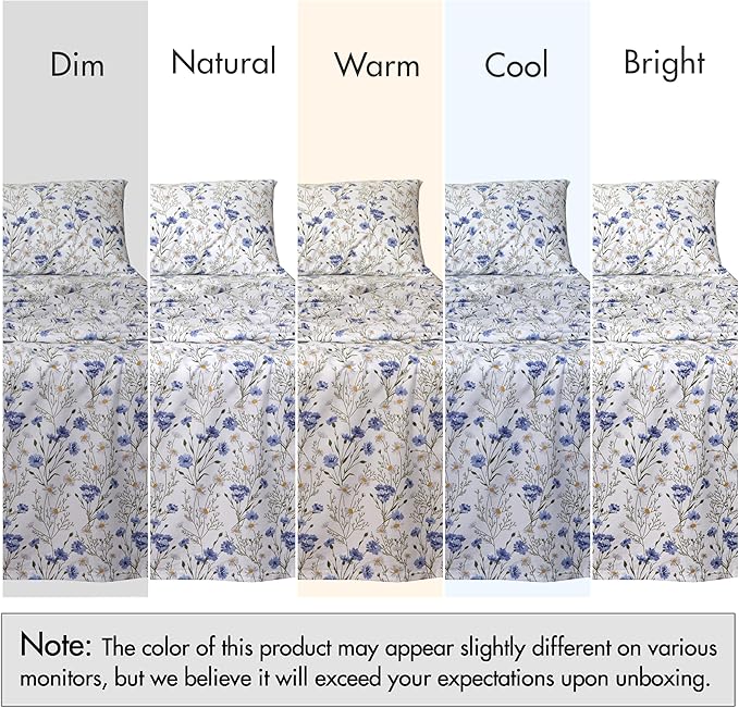 RUVANTI 100% Cotton Sheets – Split King Size Percale Bedding, Cooling & Breathable Floral Design, Durable with a Crisp, Soft & Comfortable Feel, 16" Deep Pocket, 5-Piece Set, Sweet Pea