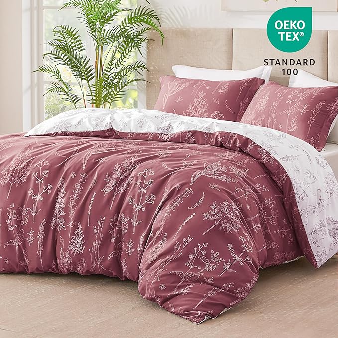 Love's cabin Vintage Rose Full Comforter Set - Full Size Comforter Set, 3 Pieces Cute Floral Bedding Sets for All Seasons,1 Soft Reversible Botanical Flowers Comforter and 2 Pillow Shams