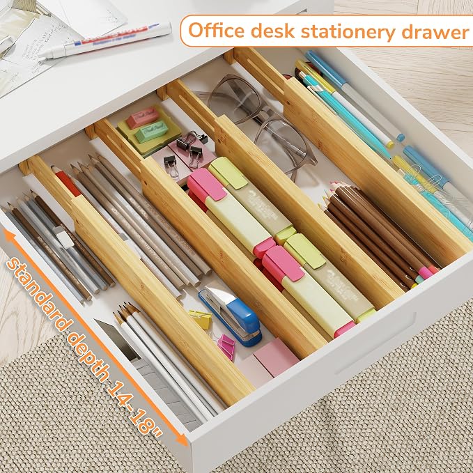 BAMEOS Drawer Divider,Expandable Bamboo Separators Adjustable Utensil Knife Fork Tool Kitchen Organizer, Clothes Fabric Drawer Organizer In Bathroom Bedroom Office, Cabinet Dresser Organizer 4-pack - Image 7