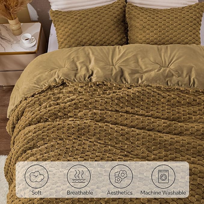 BEDELITE Fluffy King Size Comforter Set - Brown Fleece Soft Comforter for King Size Bed, Luxury Warm Bedding Set for Winter, Fuzzy Bed Set 3 Pieces (1 Comforter, 2 Pillowcases)