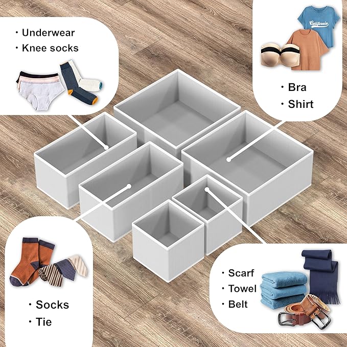SIMPLE HOUSEWARE Foldable Drawer Organizer for Clothes/Underwear/Panty/Onesie Stocking Bin, Set of 12, Gray - Image 4