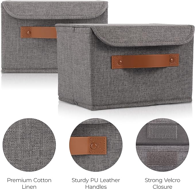 Decorative Linen Storage Boxes with Lids - Spacious Set of 2 Organizer Bins for Your Home Decor - The Perfect Small Container to Safely Store Photos, Documents and Memory Box Keepsakes in Style - Image 4