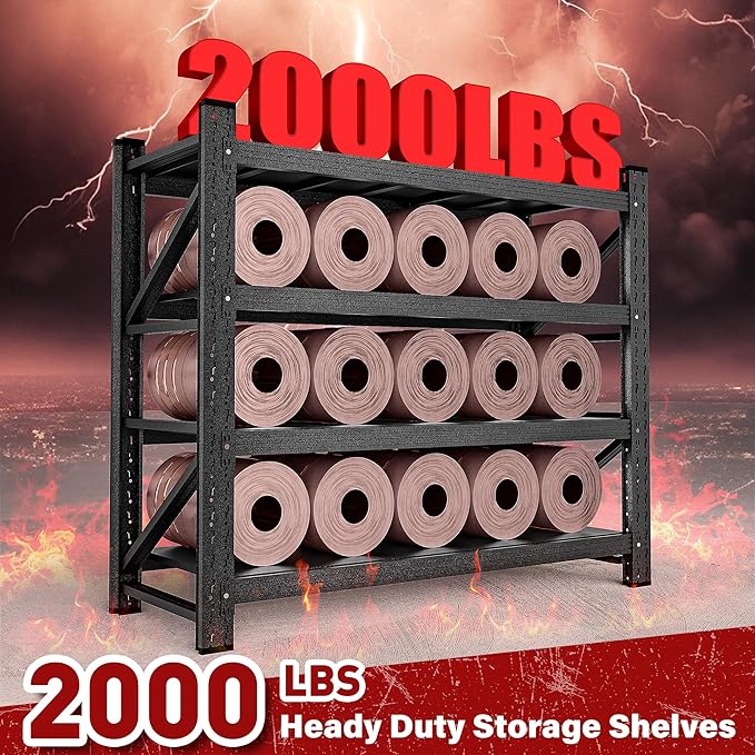 2000LBS Heavy Duty Garage Shelving Units,40" Wide & Deep Storage Shelves,Metal Garage Shelves,Large Storage Rack,Steel Shelf,Industrial Shelving for Shop,Warehouse,Basement,40" W x 20" D x 60" H - Image 3