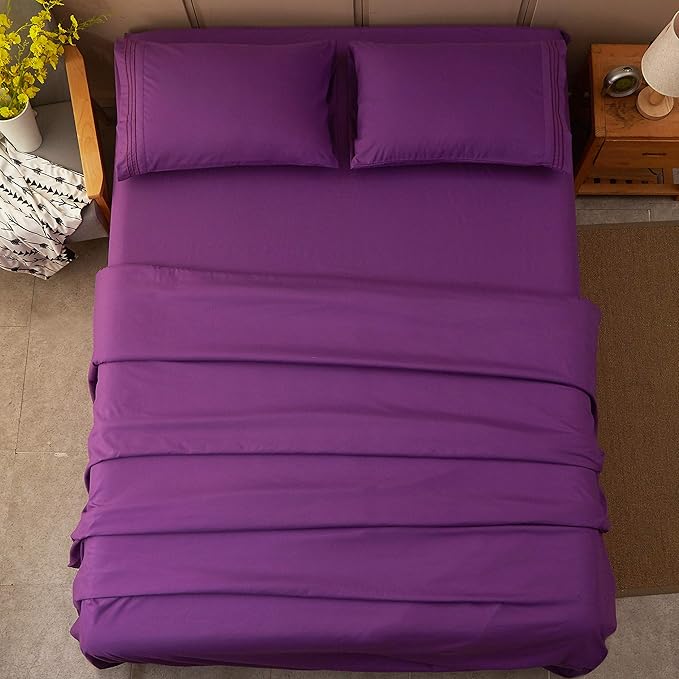 SONORO KATE Bed Sheet Set Super Soft Microfiber 1800 Thread Count Luxury Egyptian Sheets 18-Inch Deep Pocket Wrinkle and Hypoallergenic-4 Piece(Full Purple)