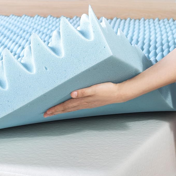 Best Price Mattress 4 Inch Egg Crate Memory Foam Mattress Topper with Cooling Gel Infusion, CertiPUR-US Certified, King, Dorm Essentials, Light Blue