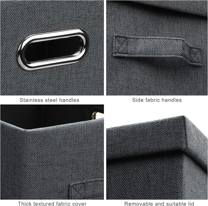 Graciadeco Medium 15" 21 Quart Collapsible Stackable Storage Bins with Lids, 3 Packs Dark Grey Foldable Fabric Closet Boxes Heavy-duty Linen Cube Baskets Container for Bedroom Office (15 x 11 x 8) - Image 7