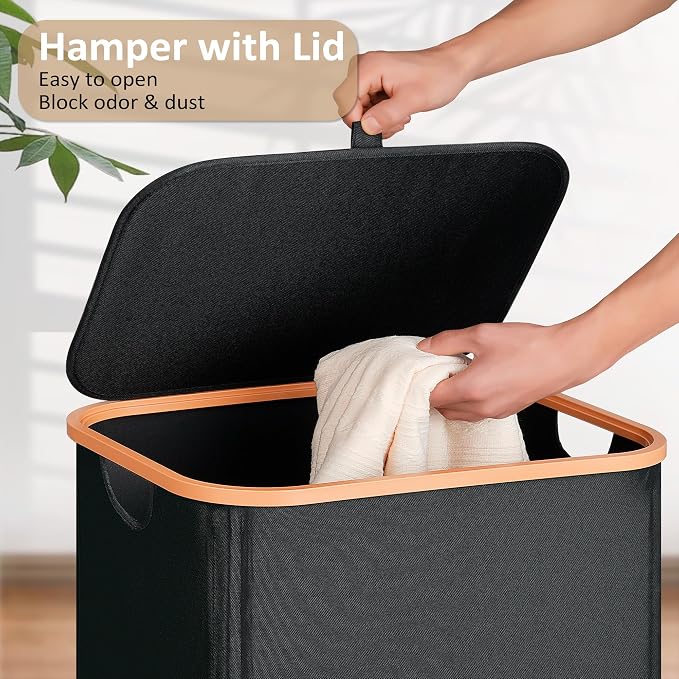 Vincona Slim Laundry Basket with Lid, Narrow Dirty Clothes Hampers for Laundry with Handle, Skinny Laundry Bin for Laundry Room, Dorm, Bedroom and Bathroom, 26.4 Gallon (100L) Black - Image 2