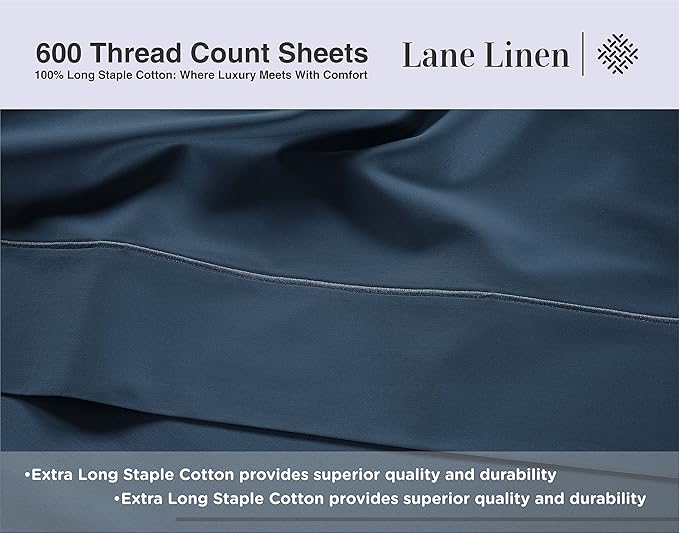 LANE LINEN Split King Sheet Sets for Adjustable Beds - 5 PCs, 600 Thread Count Split King Sheets Set - Sateen Weave King Split Sheets - Split Top King Sheets Set for Adjustable Bed - Denim