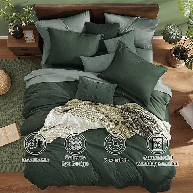 Monbix Oversized King Comforter Set - 7 Pieces Cationic Dyeing Deep Forest Bed in a Bag Bed Sets with Comforter, Sheets, Pillowcases & Shams, Reversible Bedding Comforters Sets