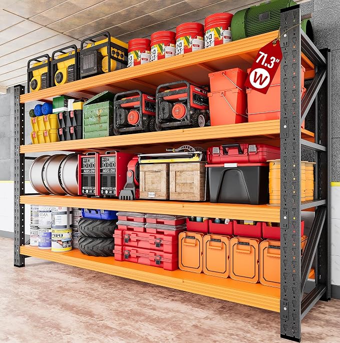71.3" Wide Heavy Duty Garage Shelving Units,5000LBS Deep Storage Shelves,Orange Metal Garage Shelves,Steel Shelf,Large Storage Rack,Industrial Shelving for Shop,Warehouse,Basement,71.3"W x 24"D x 70"H by SISESOL