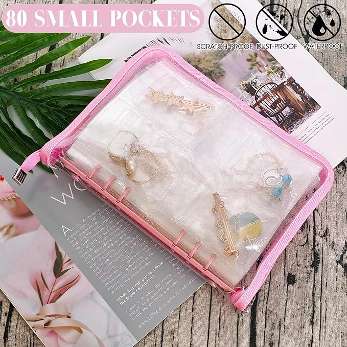 Earring Organizer Case Travel Jewelry Organizer Transparent Jewelry Storage Book for Necklace Bracelet Ring Holder with Small Clear Zippered Pouch - Image 5