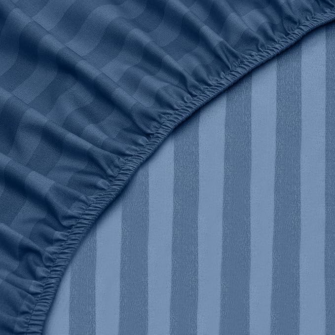 Utopia Bedding Queen Sheet Set, Soft Microfiber 4 Piece Bed Sheets with 15" Deep Pocket - Easy Care Brushed Microfiber (Stripe - Navy)