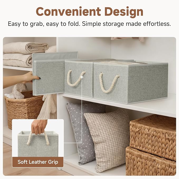 StorageWorks Storage Baskets for Shelves, Closet Organizers and Storage Bins, Fabric Organizer Bins for Clothes, Closet Shelf Organizer, Gray, Large, 3-Pack - Image 5