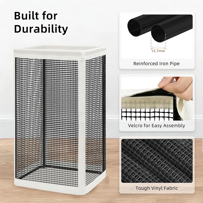 STORAGE MANIAC Mesh Laundry Hamper, 23.7 Gal. Tall Laundry Basket for Airflow, Strong Metal Dirty Clothes Hamper for College Dorm, Bedroom, Bathroom, Clothes Bin, White & Black - Image 5
