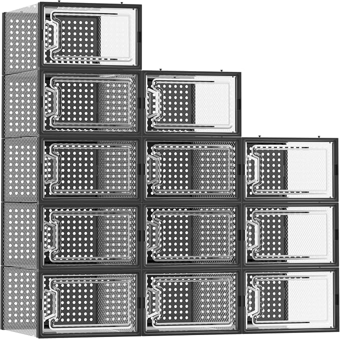 HOMIDEC Shoe Storage, 12 Pack Shoe Organizer for Closet, Shoe Boxes Clear Plastic Stackable Shoe Containers with Lids for Size 10 - Image 9