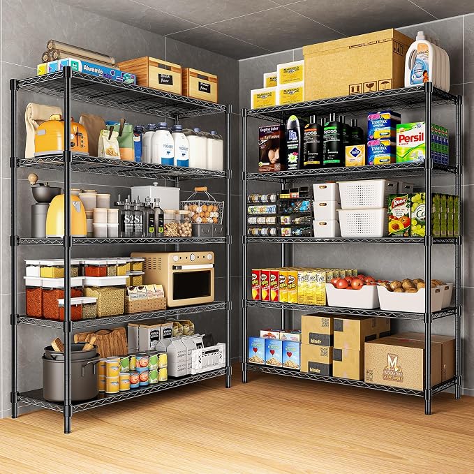 48" W Storage Shelves 1875LBS Metal Shelving, 5-Tier Adjustable Wire Shelving Unit with Liners, Heavy Duty Garage Shelving Steel Rack for Commercial Pantry, 48" W x 18" D x 72" H, Black - Image 8