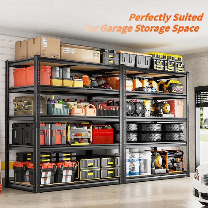 ROOMFAVE 2300LBS Storage Shelves Heavy Duty 5 Tier Garage Storage Shelving, Adjustable Metal Shelving Unit Utility Rack Shelf for Warehouse, Pantry, Closet, 72" H x 40" W x 20" D, Black,2PCS - Image 5