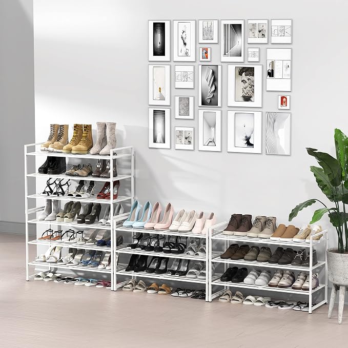 Simple Houseware 3-Tier Stackable Metal Panel Shoes Rack, White - Image 2
