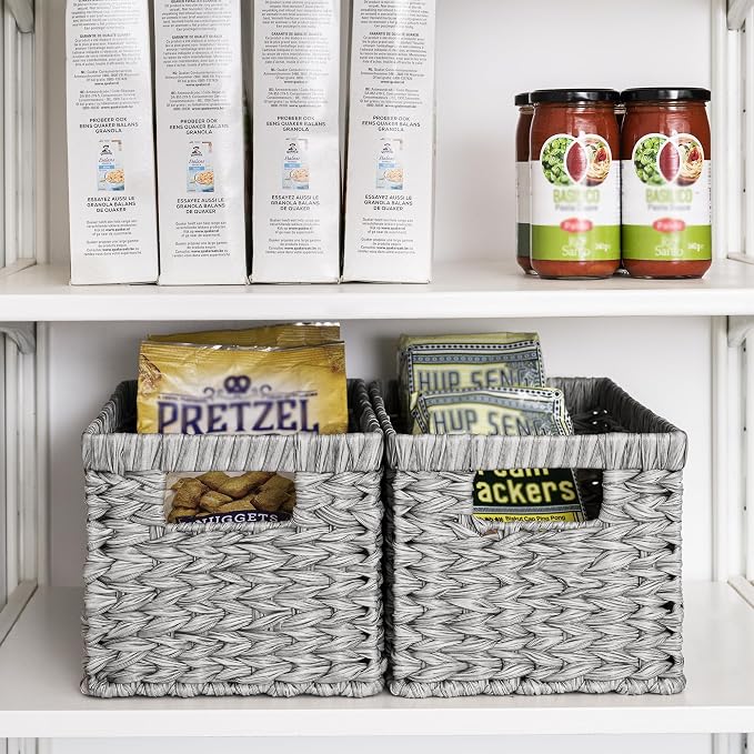GRANNY SAYS Wicker Baskets with Handles - Gray Storage Baskets (2-Pack) for Organizing Cabinet, Coffee Table - Image 7