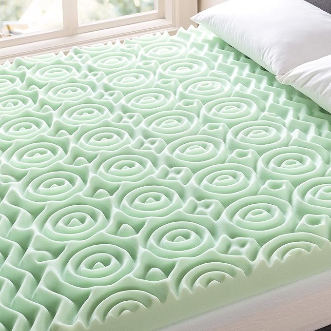 Mellow 4 Inch 5-Zone Memory Foam Mattress Topper, Calming Green Tea Infusion, Twin