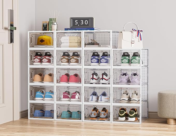 HOMIDEC Shoe Storage, 12 Pack Shoe Organizer for Closet, Shoe Boxes Clear Plastic Stackable Shoe Containers with Lids for Size 10 - Image 7