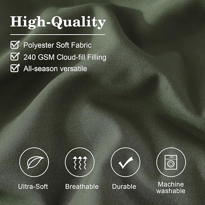 Monbix Oversized Queen Size Comforter Set - 7 Pieces Bed in a Bag, Olive Green Bedding Sets with Comforter, All Seasons Comforter Bed Set with Sheets, Pillowcases & Shams