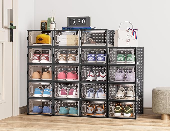 HOMIDEC Shoe Storage, 12 Pack Shoe Organizer for Closet, Shoe Boxes Clear Plastic Stackable Shoe Containers with Lids for Size 10 - Image 7