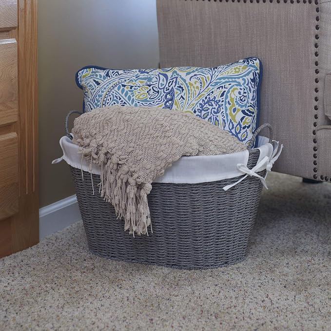 Household Essentials ML-7267 Decorative Wicker Laundry Basket with Handles and Removable Liner | Grey - Image 3