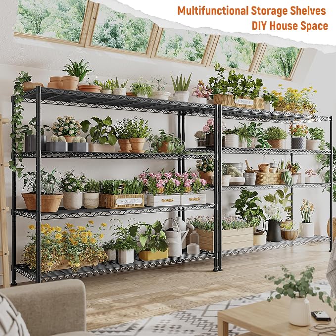 REIBII Storage Shelves 45.3''W Wire Shelving Unit 4 Tier Metal Shelves for Storage Rack Metal Shelving for Pantry Shelves Kitchen Steel Shelving, 45.3''W*63''H*17.7" D, 2 Pack - Image 8