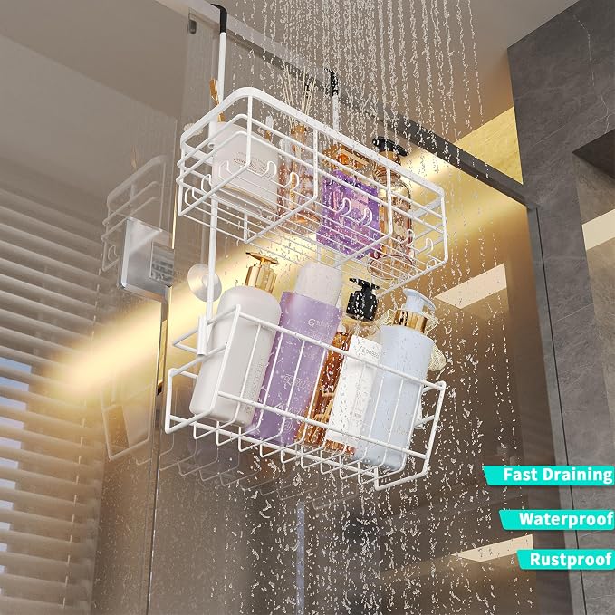 HapiRm Hanging Shower Caddy Organizer - No Drilling Shower Organizer with Inclined Shelf, Rustproof & Waterproof 304 Stainless Steel Bathroom Caddy - White - Image 5