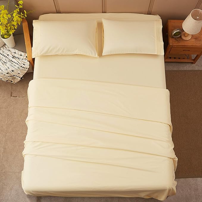 SONORO KATE Bed Sheet Set Super Soft Microfiber 1800 Thread Count Luxury Egyptian Sheets 18-Inch Deep Pocket Wrinkle and Hypoallergenic-4 Piece(Full Ivory)