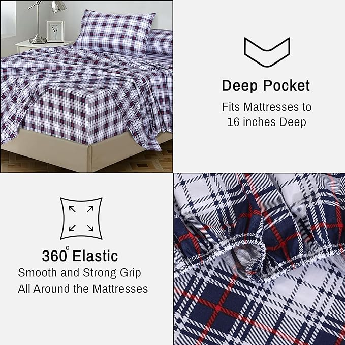 RUVANTI 100% Cotton Sheets – King Size Percale Bedding, Cooling & Breathable Floral Design, Durable with a Crisp, Soft & Comfortable Feel, 16" Deep Pocket, 4-Piece Set, Prussian