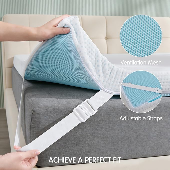 Subrtex Mattress Topper Cover (Only Cover) Mattress Protector Bedding Rayon Made from Bamboo Removable Mattress Encasement Mattress Cover with Zipper (3 Inch, White, Twin)