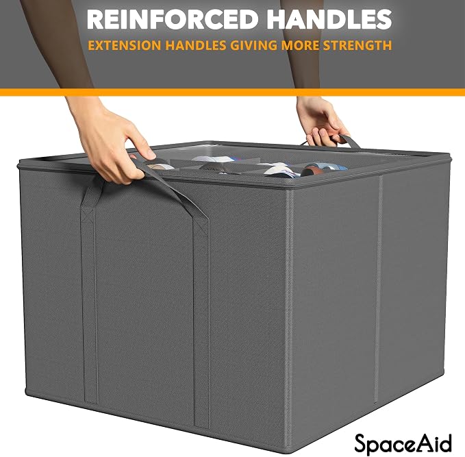 SpaceAid Shoe Organizer for Closet, 2 Pack Foldable Shoe Storage Containers Baskets Boxes Bins w/Adjustable Dividers, Fits 16-32 Pairs, Grey - Image 5