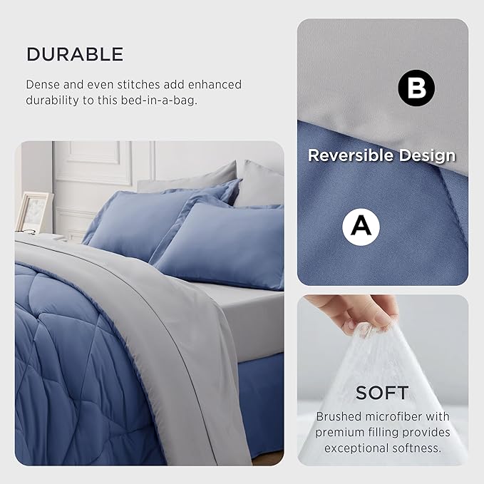 Bedsure Twin XL Comforter Set - 5 Pieces Reversible Twin XL Bed in a Bag, Infinity Blue and Grey with Comforters, Sheets, Pillowcase & Sham