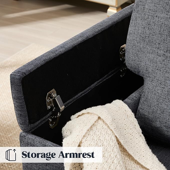 Accent Chair for Living Room, Modern Upholstered Reading Chairs with Armrest Storage, Comfy Large Armchair, Fabric Single Sofa Chair for Bedroom (Dark Grey)