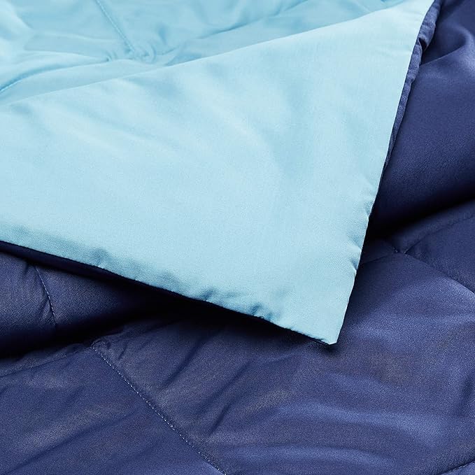 Amazon Basics Soft Reversible Lightweight Microfiber Comforter, Washable, Warm All Season Blanket, Full/Queen, Navy/Sky Blue