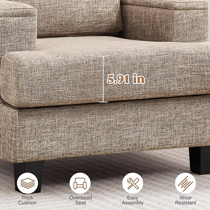 Accent Chairs Set of 2 with Armrest Storage, Modern Upholstered Reading Living Room Chairs, Comfy Large Armchairs, Fabric Single Sofa Chair for Bedroom (Yellowish Brown)
