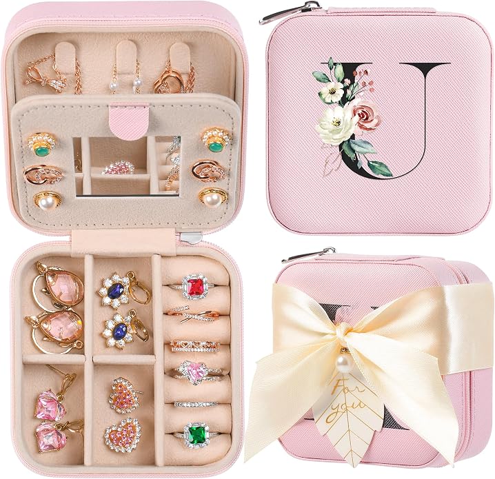 AYGXU Travel Jewelry Box for Women and Girls - Small Case With Initial A-Z - Teacher Gifts by AYGXU