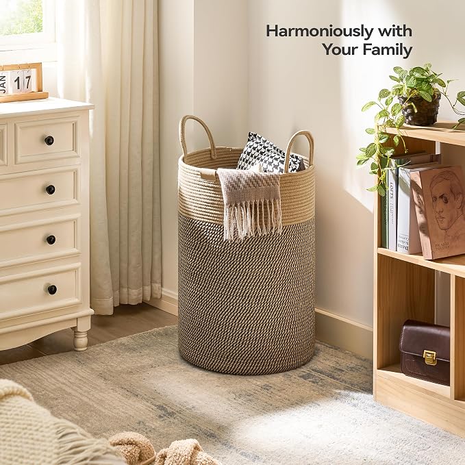 Nunsino Laundry Hamper 75L,Large Laundry Basket for Clothes,Decorative Storage Basket for Blankets,Cotton Rope Woven basket for bedroom,Dark Brown - Image 2