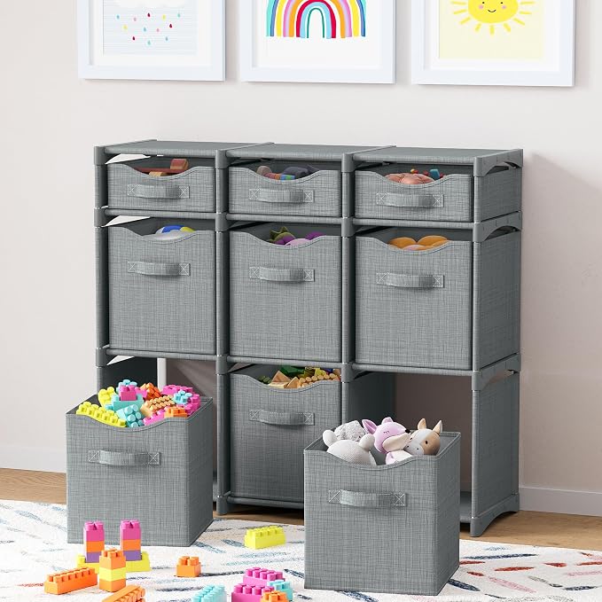 Cube Storage Organizer with Storage Bins Included - The Perfect Closet Organizers and Storage Solution. Includes 9 Storage Cubes, Great For Toy Storage, Closet Storage, Clothes Storage (Grey) - Image 3