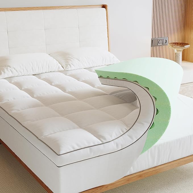 Memory Foam Mattress Topper King, 4inch Dual Layer Cooling 2''Gel Green Tea Memory Foam & 2" PillowTop Mattress Pad, 8-21inch Deep Pocket, Egg Crate for Back Pain Relief