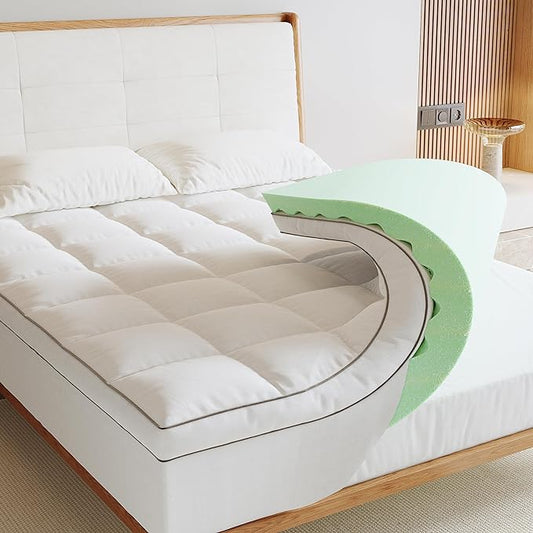 Memory Foam Mattress Topper Twin, 4inch Dual Layer Cooling 2''Gel Green Tea Memory Foam & 2" PillowTop Mattress Pad, 8-21inch Deep Pocket, Egg Crate for Back Pain Relief