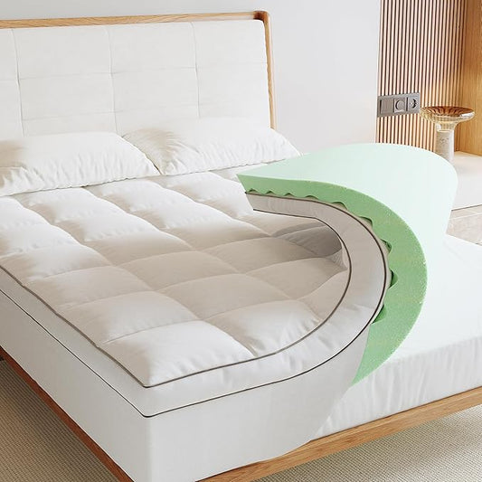 Memory Foam Mattress Topper TwinXL, 4inch Dual Layer Cooling 2''Gel Green Tea Memory Foam & 2" PillowTop Mattress Pad, 8-21inch Deep Pocket, Egg Crate for Back Pain Relief