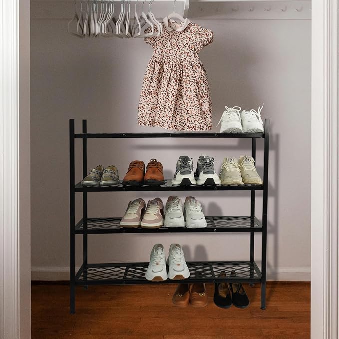 Shoe Rack, 4-Tier Long Shoe Rack, Stackable Shoe Storage Organizer Expandable Shoe Shelf Stand, Holds up to 25-30 Pairs of Shoes for Entryway, Garage, Front Door Entrance, Metal,45.6in Black - Image 6