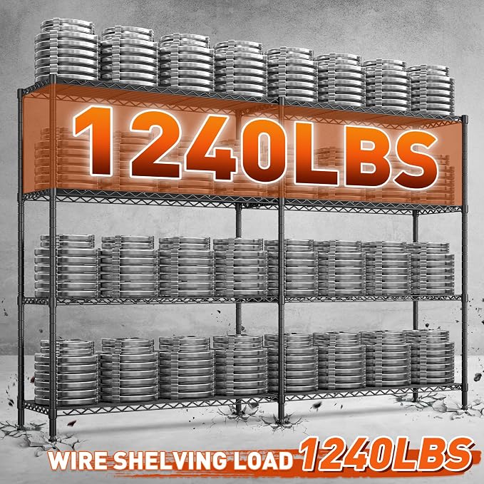 REIBII 70"W Metal Shelving, Storage Shelves 4-tier Wire Shelving Unit Load 1240LBS Metal Shelves for Storage Adjustable Shelving Rack for Pantry Kitchen Commercial school Garage 70"W*15.8"D*62.9"H - Image 5