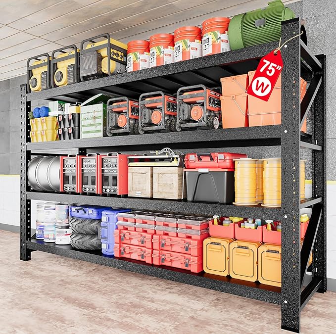 9000LBS Heavy Duty Garage Shelving Units,75" Wide & Deep Storage Shelves,Metal Garage Shelves,Large Storage Rack,Steel Shelf,Industrial Shelving for Shop,Warehouse,Basement,75" W x 24" D x 70" H by SISESOL