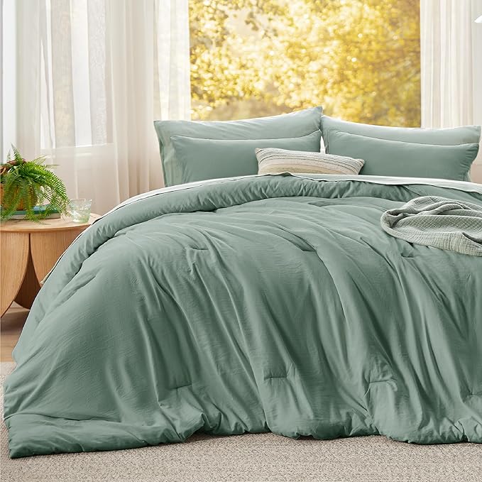 Bedsure Super King Comforter Set, Sage Green Soft Prewashed Bedding for All Seasons, 3 Pieces GentleSoft™ Bed Set, 1 Lightweight Comforter (120"x120") and 2 Pillowcases (20"x36")
