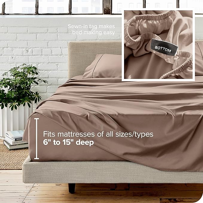 Bare Home Queen Sheet Set - 1800 Ultra-Soft Microfiber Queen Bed Sheets - Double Brushed - Deep Pockets - Easy Fit - 4 Piece Set - Bedding Sheets & Pillowcases (Queen, Taupe)